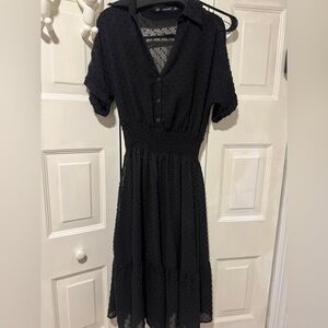 Zara Black Textured Midi Dress